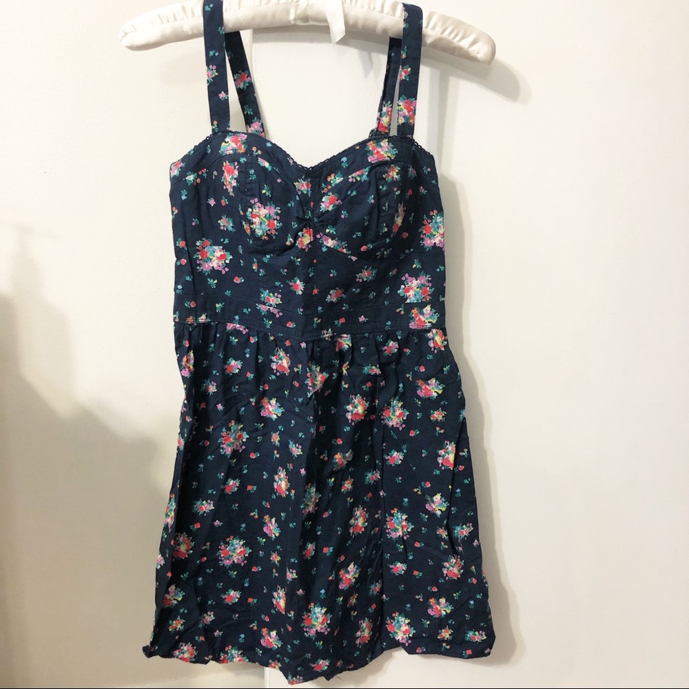 Navy Blue Floral Strapless Sundress